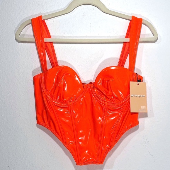 Mars The Label 8 Orange Vinyl Corset Top Bustier Stripper Club Dominatrix Latex - Picture 4 of 11